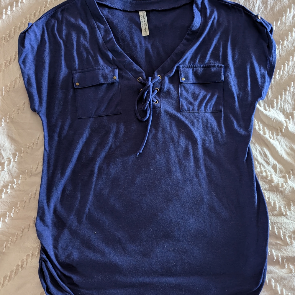 Women's Blue Lace-Up Top
